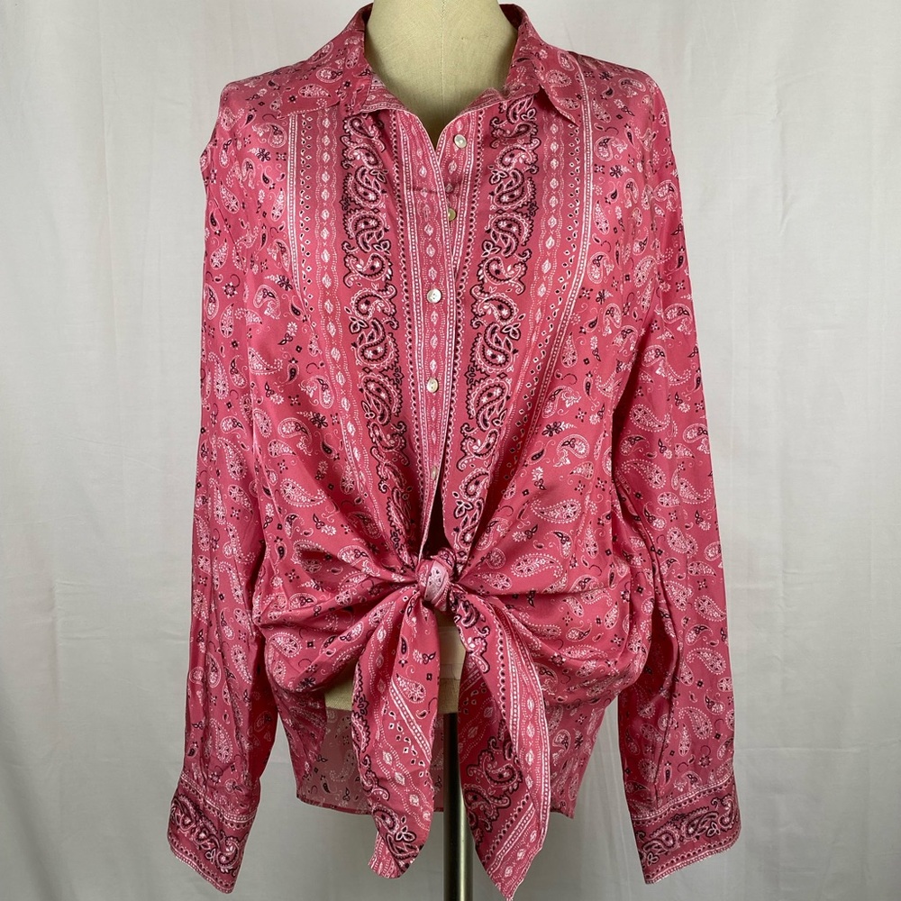 Go by GoSilk Pink Paisley Button-Up Blouse - Picture 3 of 9